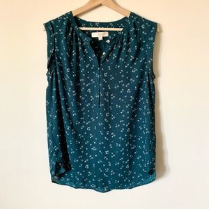 LOFT Floral Half Button Down Tank Blouse